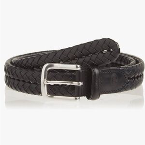 EUC Fossil Black braided 1” wide leather Maddox belt with silver buckle.